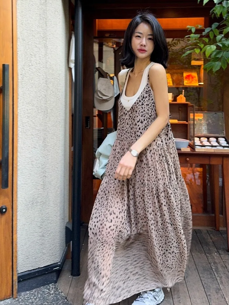 

Сексуальное длинное платье с леопардовым принтом на бретельках, женское летнее новое корейское бальное платье в стиле ретро, чистое электронная коммерция