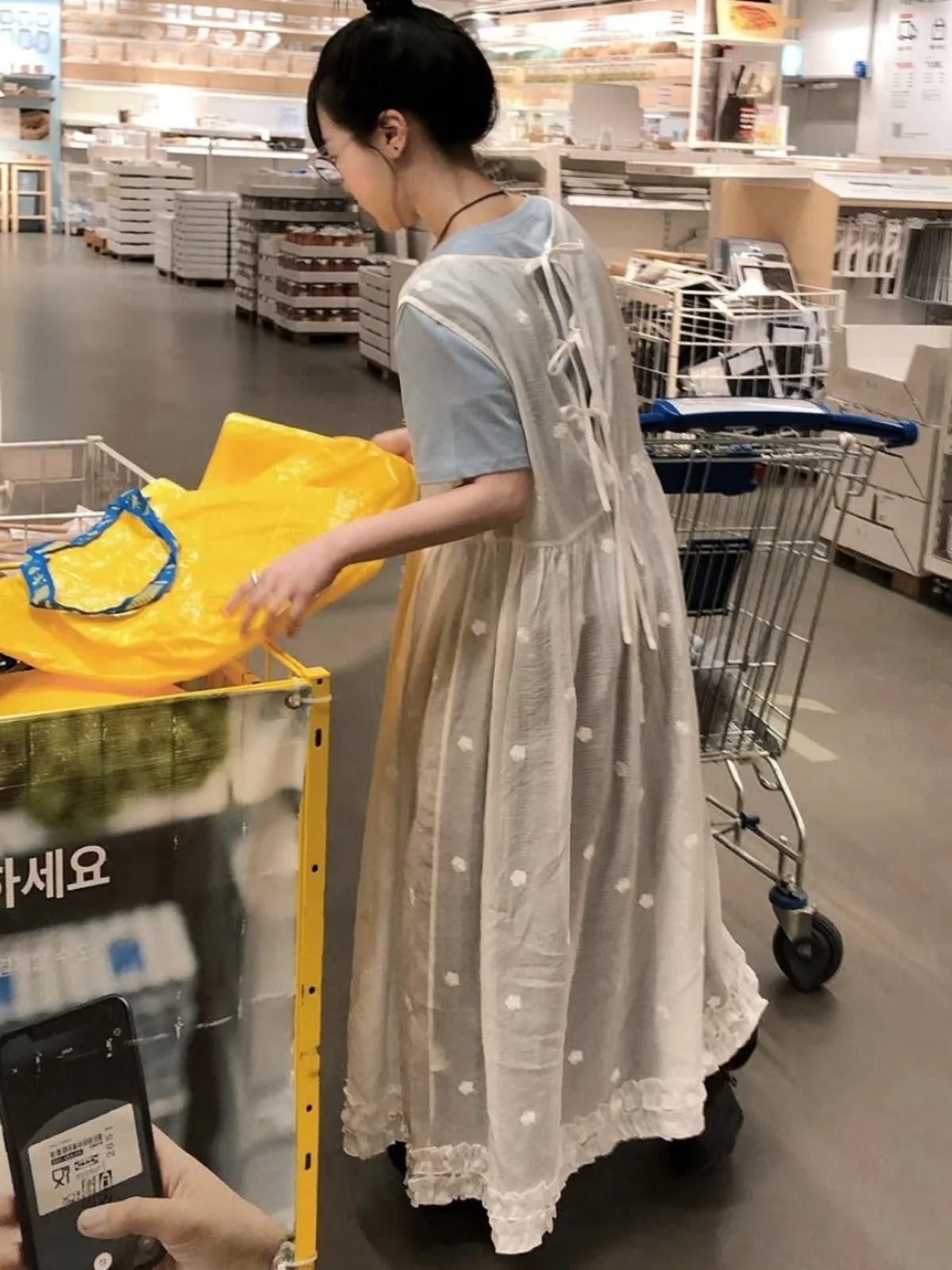 Vestido  com Estampa de Poá para Mulheres, Design em Camadas, Sem Mangas, Estilo Coreano, Cintura Solta