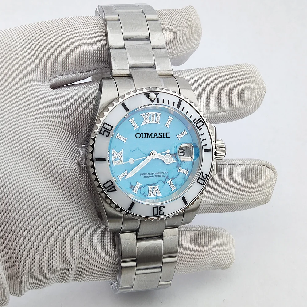 Luxury Diving automatic Men's Watch 40mm NH35A Date Stainless Steel Sapphire Crystal Ceramic bezel Watch Natural gemstone dial
