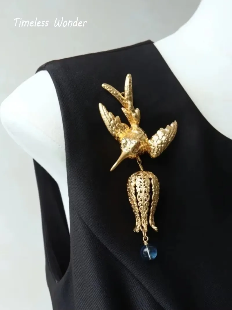 Timeless Wonder Retro Peace Dove Glass Brooch Pins for Women Designer Jewelry Punk Runway Luxury Gift Rare Top Cute 1462