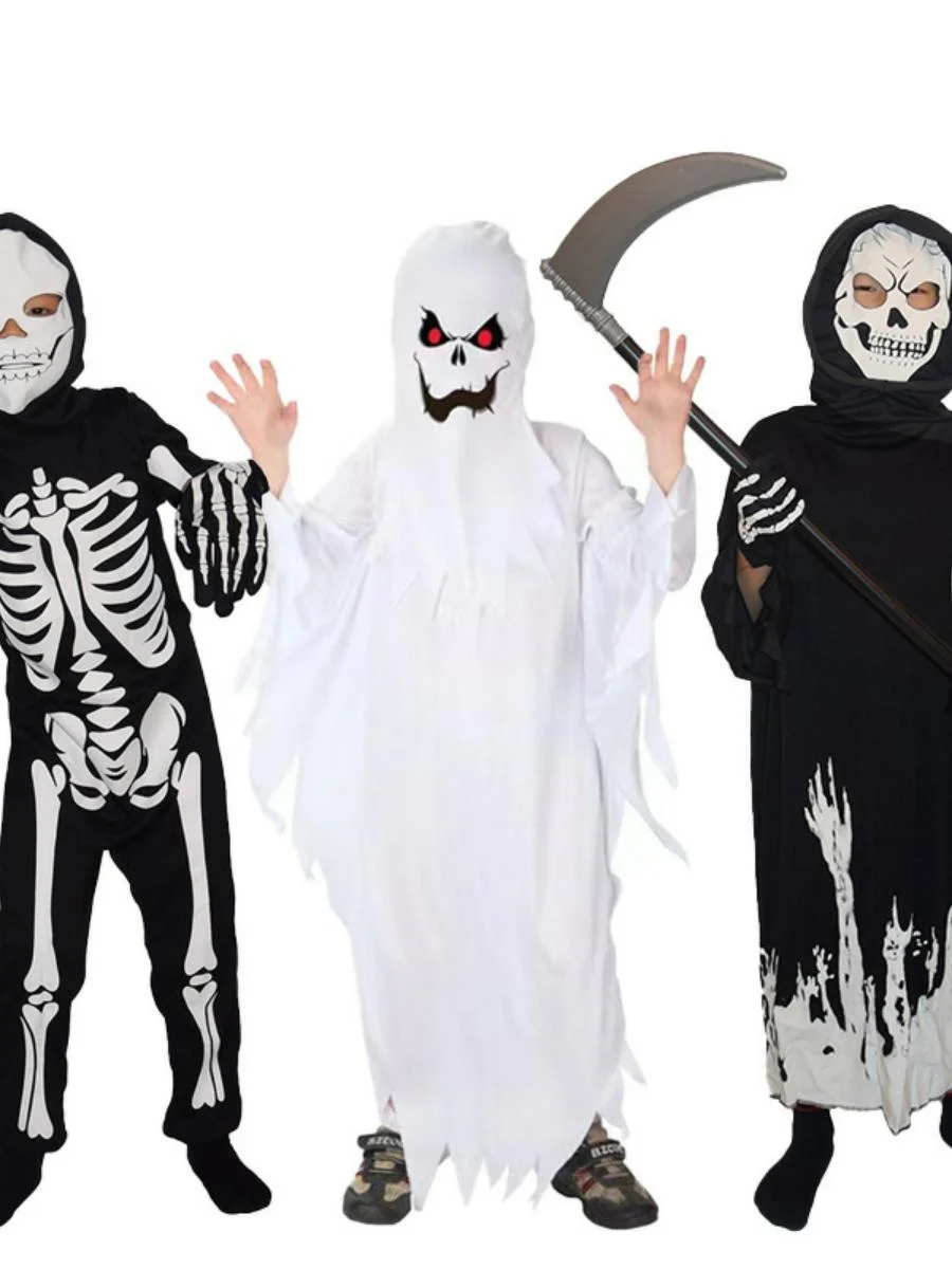 White Skeleton Costume loween Theme Par Ghost Role Play Children's Performance Clothes Stage Props Traditional Ethnic Wear