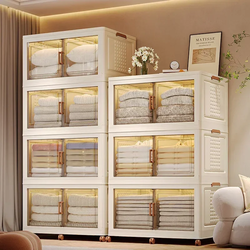 Modern Storage cabinet Locker Folding bedroom Toys Sundries Snacks Double door Multi-layer finishing storage box