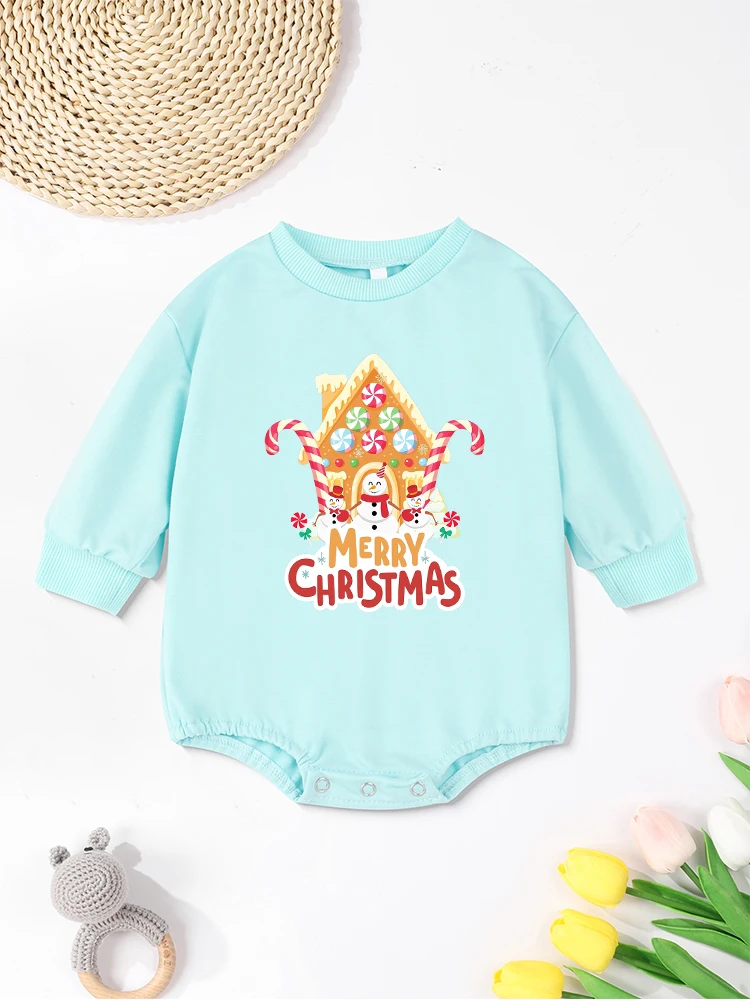 Navidad Ropa De Bebe Cartoon Cute Toddler Girl Jumpsuit Long Sleeve Sweatshirt Winter Home Casual Xmas Eve Baby Boy Bodysuit