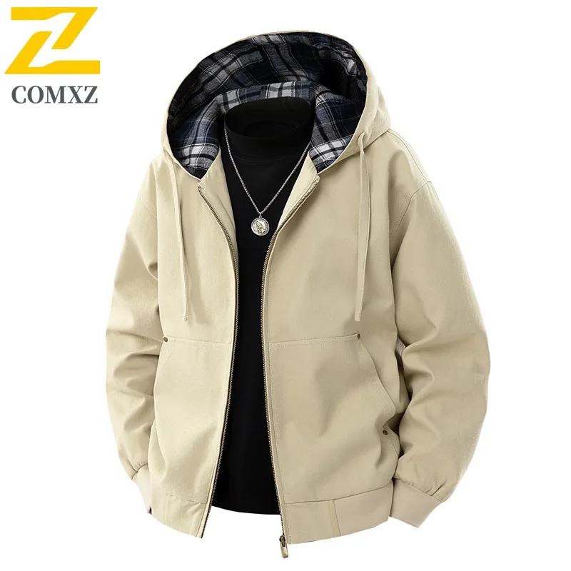سترة COMXZ للرجال 2025 معاطف مريحة لتسلق الجبال في الهواء الطلق بلون سادة ملابس للتخييم مقاومة للرياح للربيع والخريف