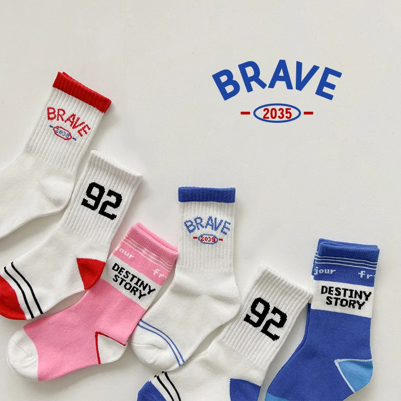 3 Pairs Children's Sock Boys Girls Fashion Letters Numbers Sport Socks Cotton Socks Children 1-12T