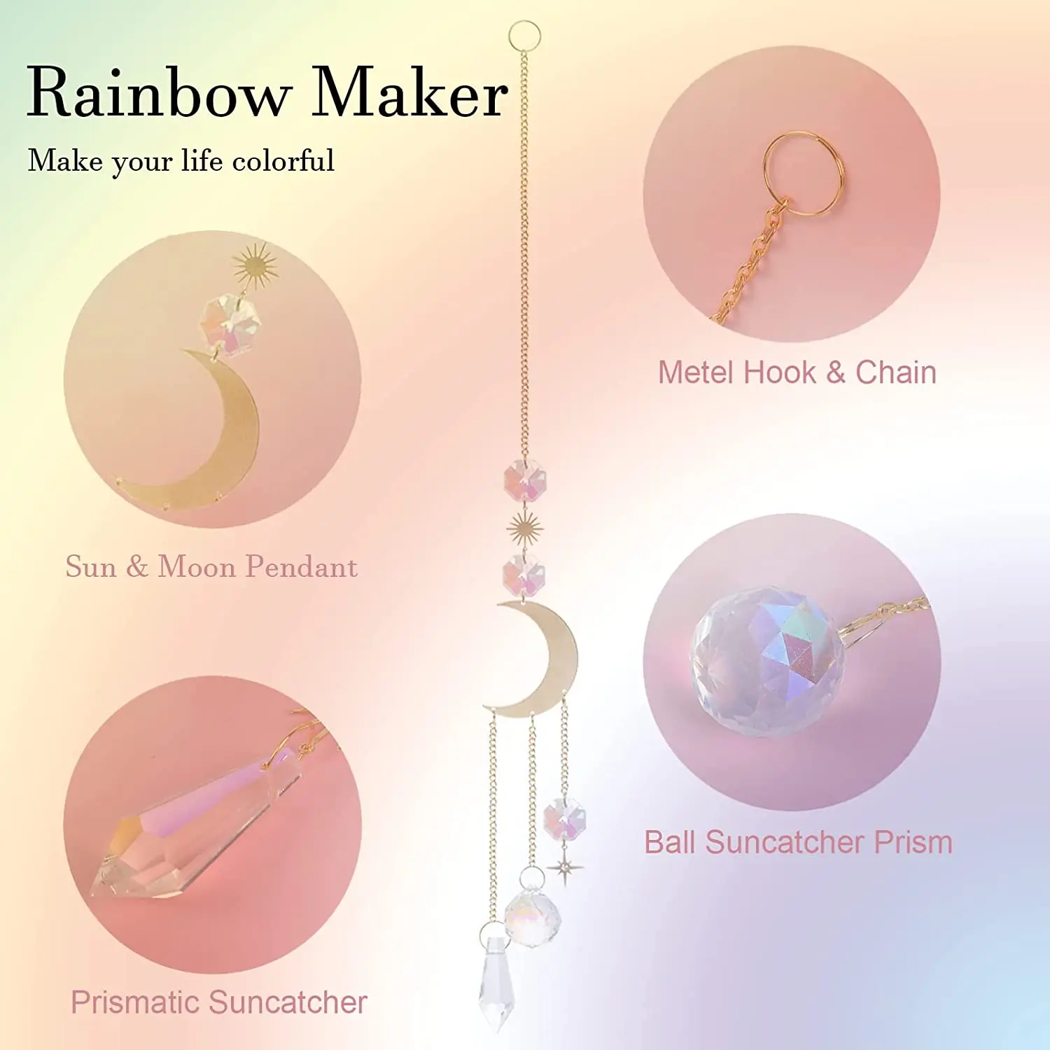 Crystal Moonphase Sun Catcher szkło wiszące Suncatcher wisiorek twórca tęczy Ornament dla Home Office dekoracje ogrodowe prezent