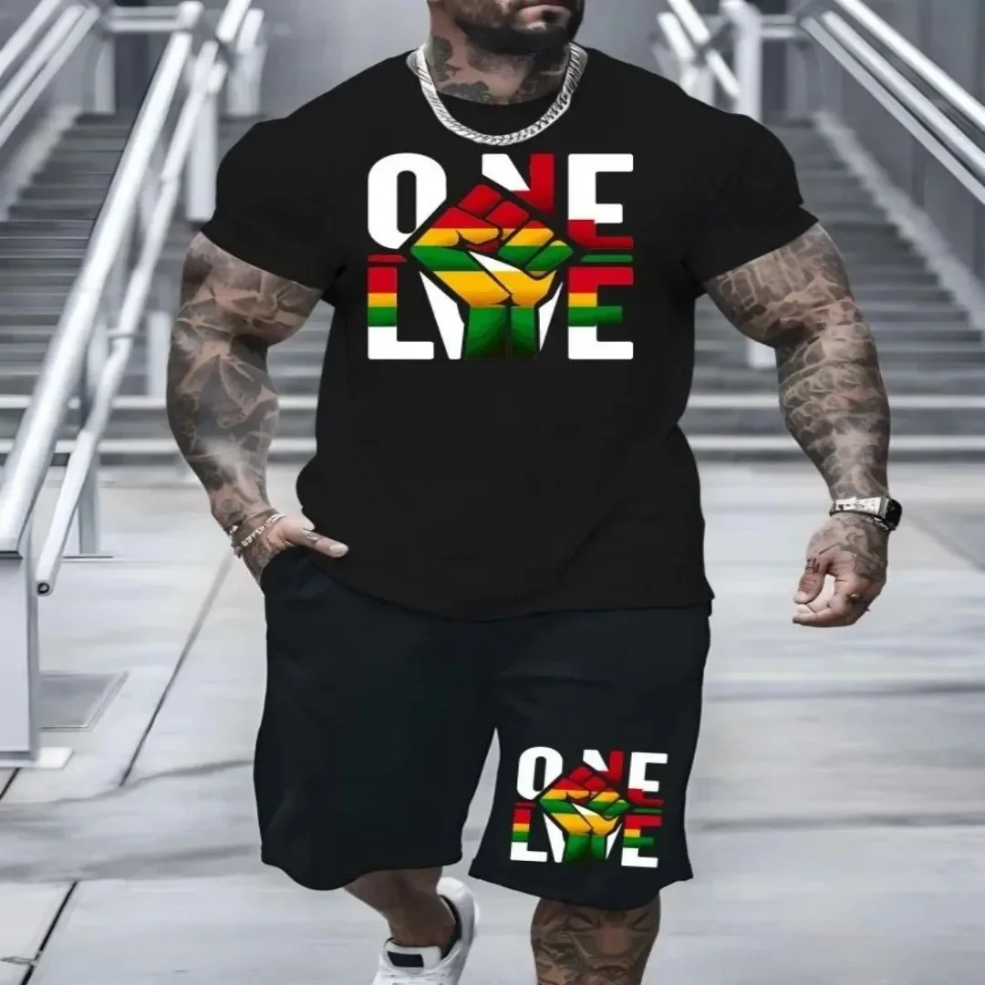 2025 New 3D Printed Men's Short-Sleeve Shirt and Shorts Set Summer Casual Breathable Quick-Dry T-Shirt Outdoor Sports Shorts