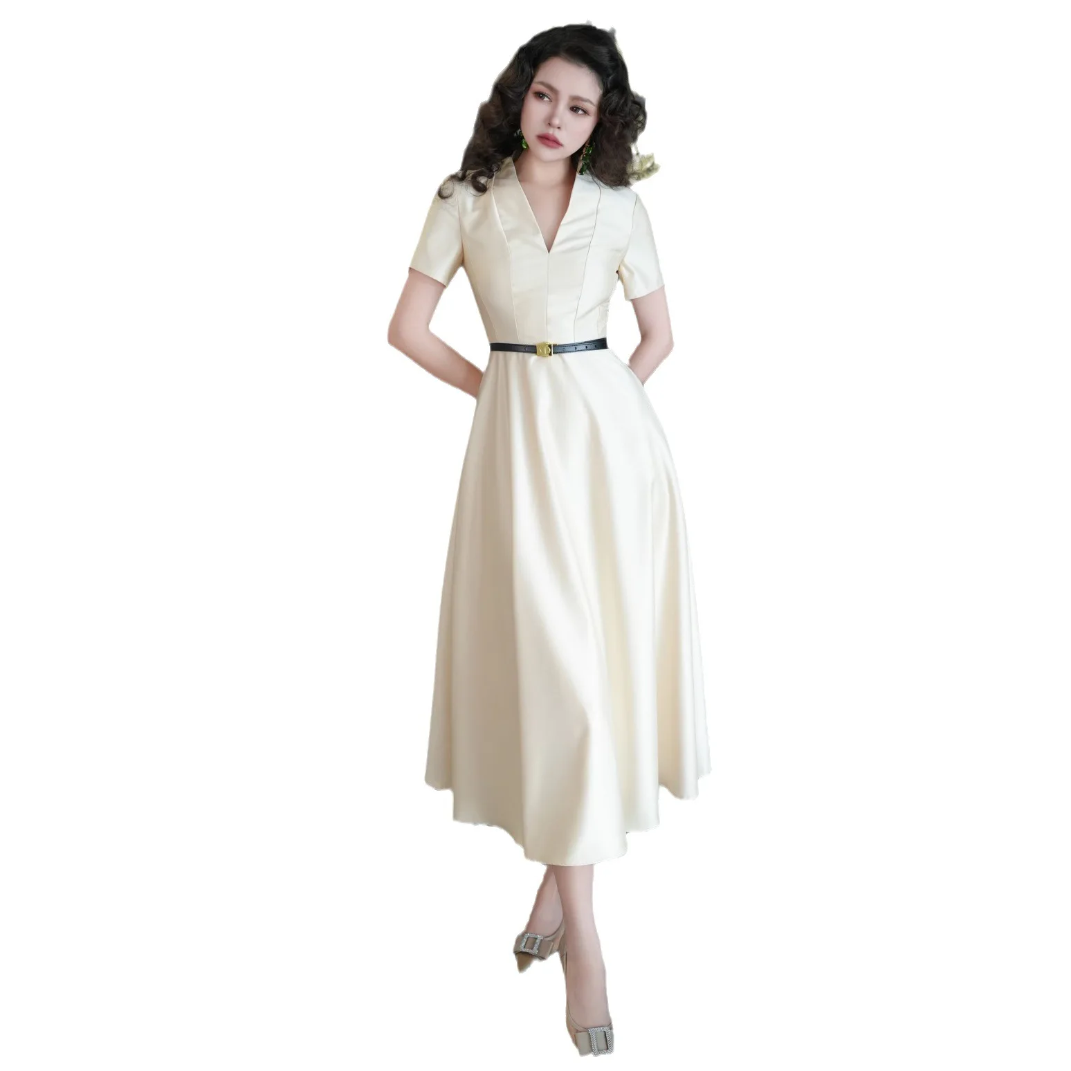 

Luxury Silk Wool Dress for Women, Formal Elegant Dress, Simple Clothing, Office Ladies, Fashion