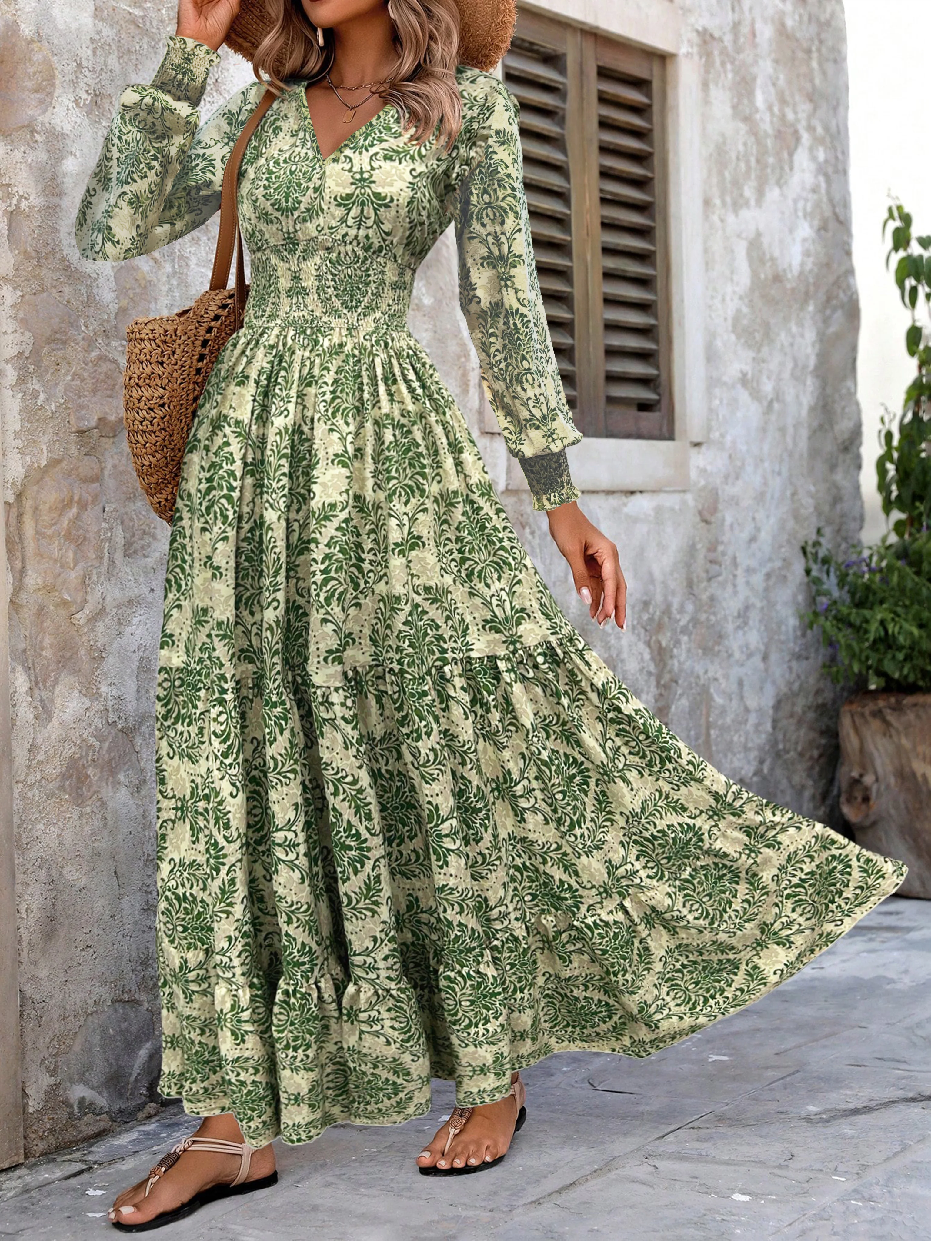 Bohemian Floral Print Maxi Dresses Neck - Image 4