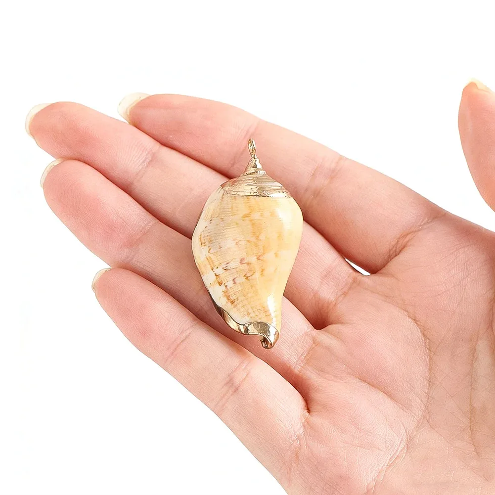2PCS Conch Shape Pendant Natural Pearl Oyster Gilded Edges DIY Handcrafted Necklace Earring Keyring Gift Decoration Accessories