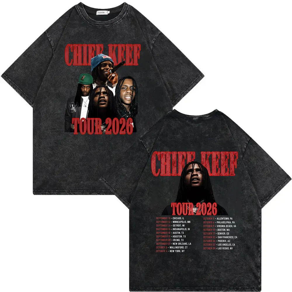 Vintage Washed Rapper Chief Keef Tour 2026 T Shirt Men Women Clothing Fashion Hip Hop T-shirts 100%cotton Casual Summer T-shirt