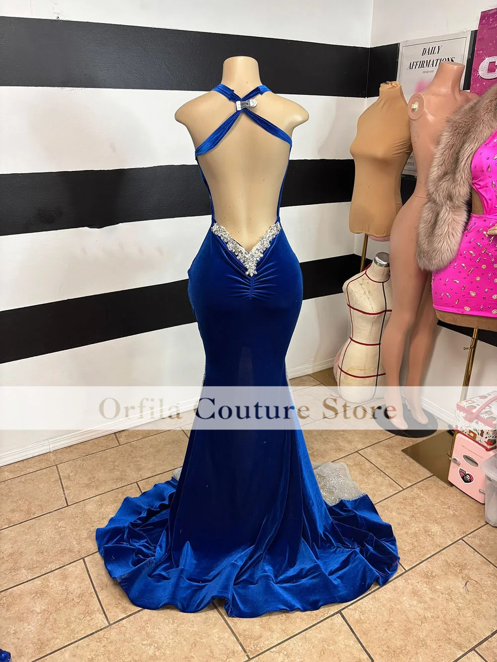 Sexy Royal Blue Prom Dresses 2026 Velvet Party Dress Rhinestone Mermaid Vestidos De Fiesta Customized
