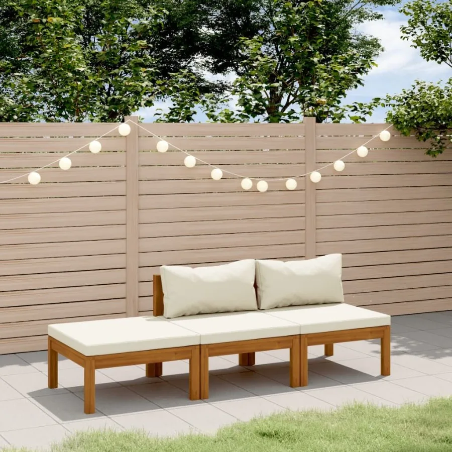

3 Piece Patio Lounge Set with Cream Cushion Solid Acacia Wood