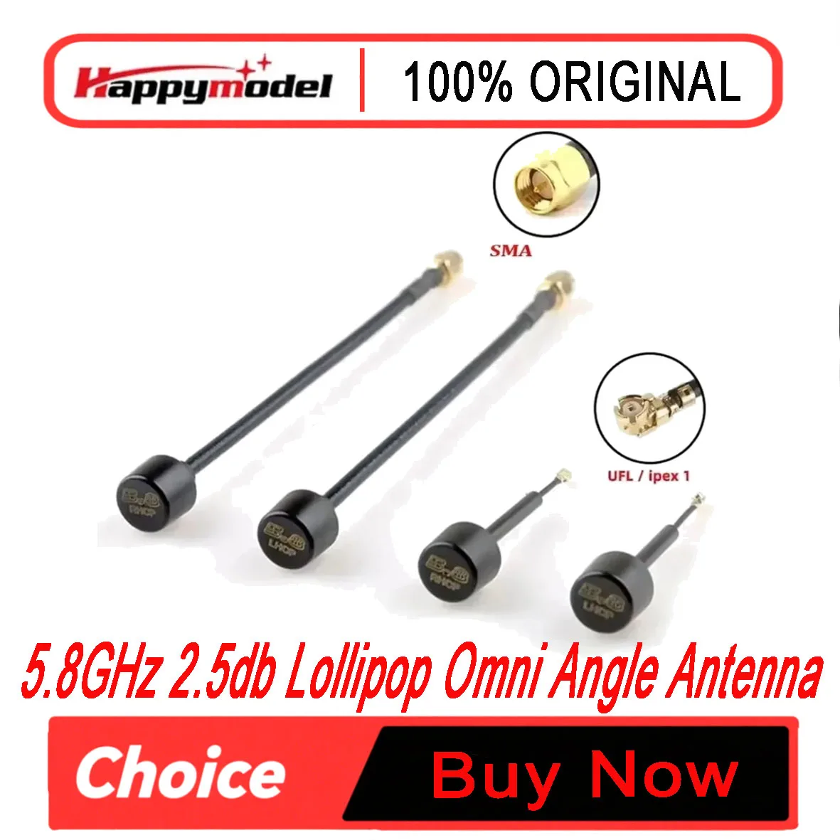 HappyModel 5.8GHz 2.5dBi Lollipop Omni Antenna - 150mm SMA/UFL Dual Interface RHCP/LHCP for RC FPV Racing Drone
