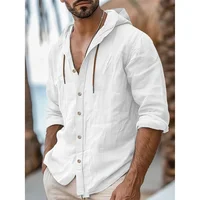 Camisa con capucha para hombre, estilo playero, transpirable, ligera, Color sólido, camisas de moda elegantes, Tops informales para hombre, verano y primavera