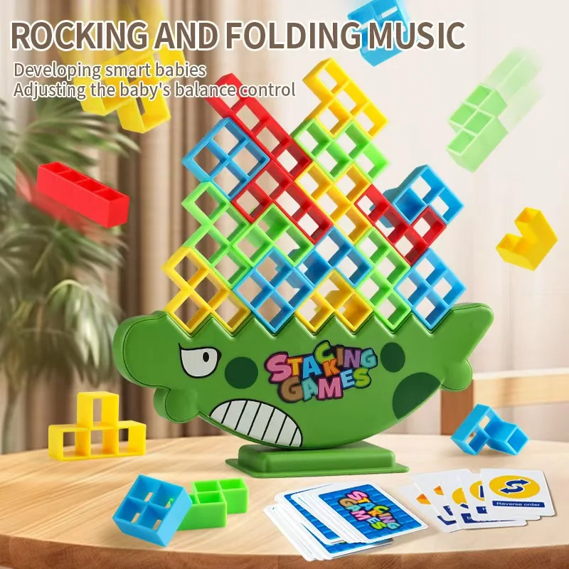 Dinosaur Themed Children's Desk Stackable Balance Building Block Set Wobble Table Interactive Parent-Child Game Toy