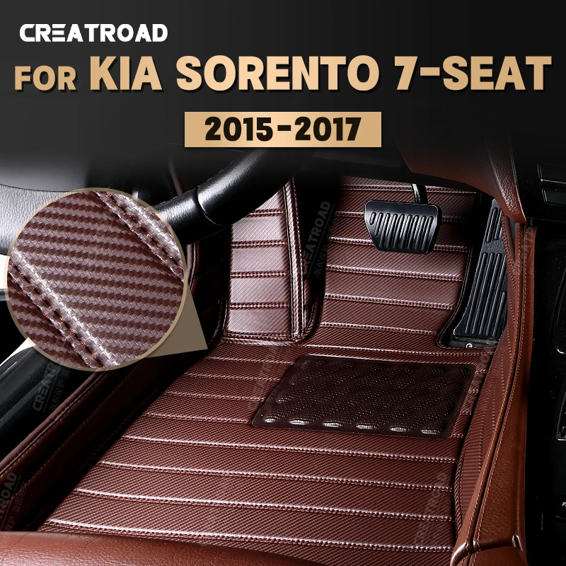 

Custom Carbon Fibre style Floor Mats For Kia Sorento 7 Seats 2015 2016 2017 Foot Carpet Cover Automobile Interior Accessories