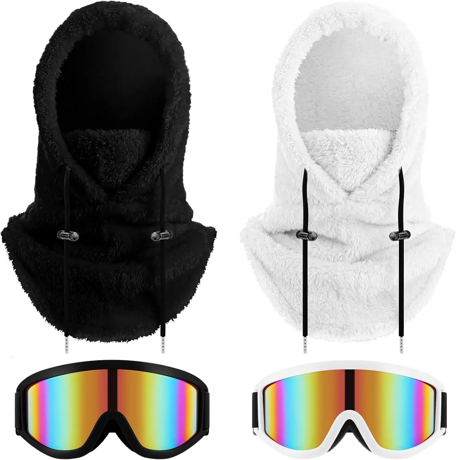 

4 Pcs Ski Accessories Fleece Balaclava Mask with Snow Goggles Waterproof Winter Warm for Adults Men Women Outdoor