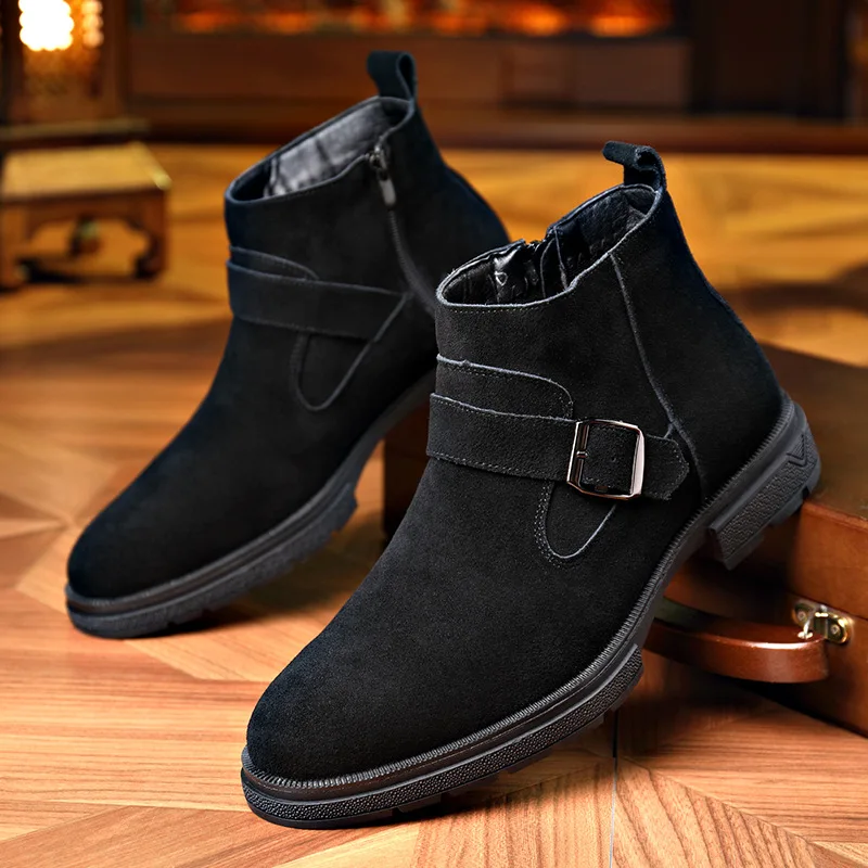 

men's fashion cowboy boots black brown cow suede leather shoes street style ankle boot spring autumn handsome desert botas mans