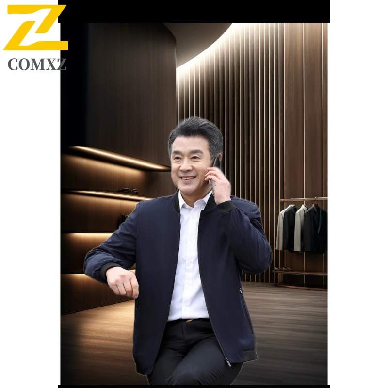 

COMXZ Men Jacket 2025 Business Casual Wrinkle Resistant Stand Collar Lightweight Office Jackets Travel Banquet Golf Autumn Coat