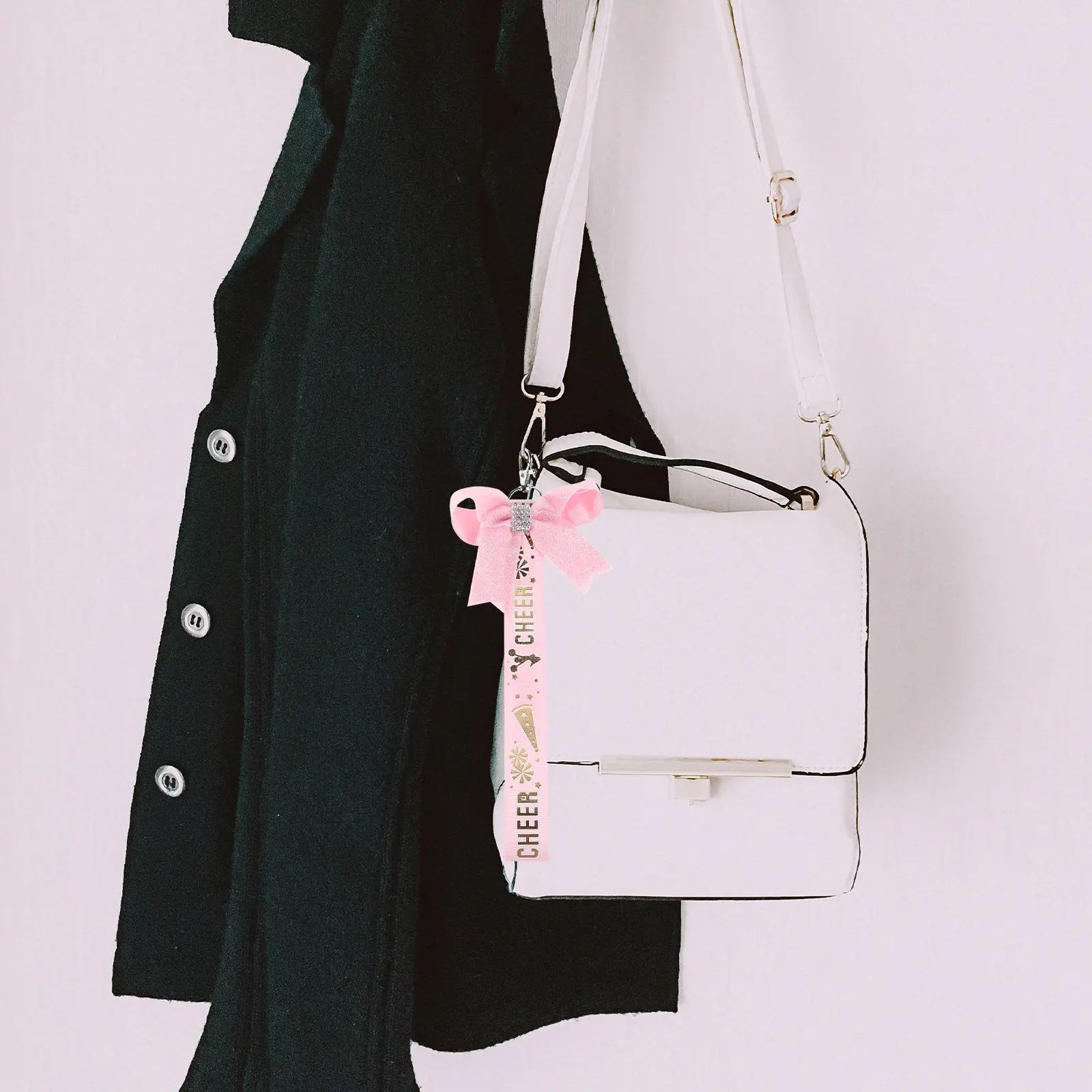 5Pcs Cheerleader Bow Keychain Ribbon Charm Cute Stylish Fashion Accessory for Backpack Purse Keys Bag Pendant