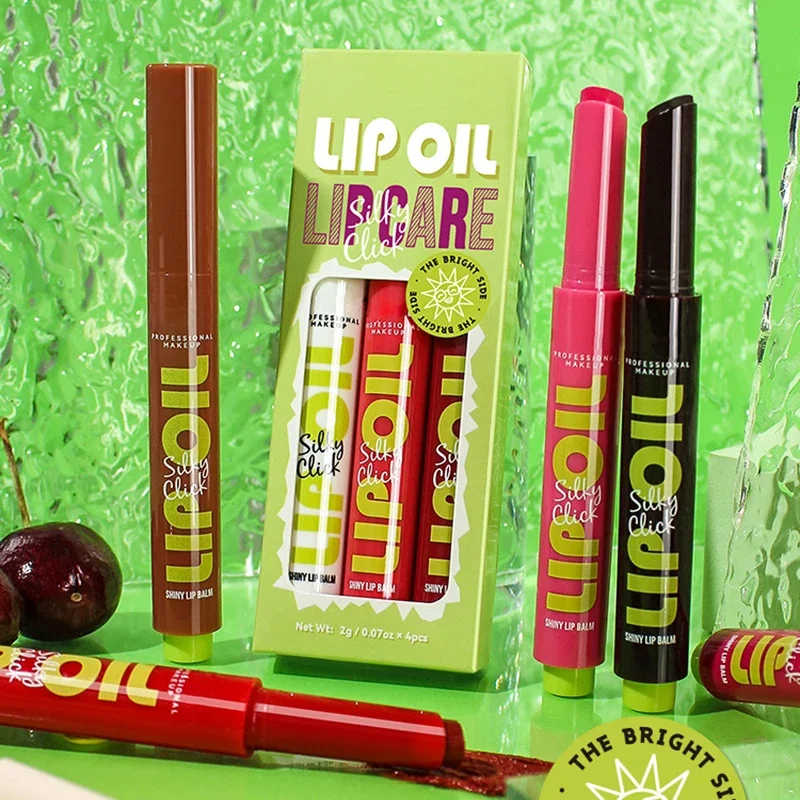 Espelho De Vidro Sólido Lip Glaze Set, Água Luz Gloss Stick, Batom Hidratante, Kit Tint, Caneta De Óleo, 9 Cores, 3Pcs