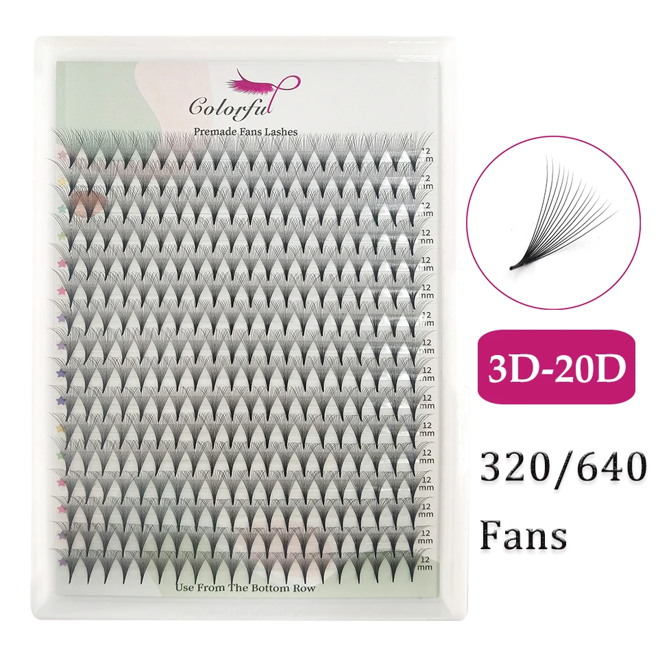 3D-20D XXL Mega Tray 320/640 Fans Promade Volume Fans Sharp Narrow Stem Thin Pointy Base Eyelash Extension Big Volume Fan Makeup