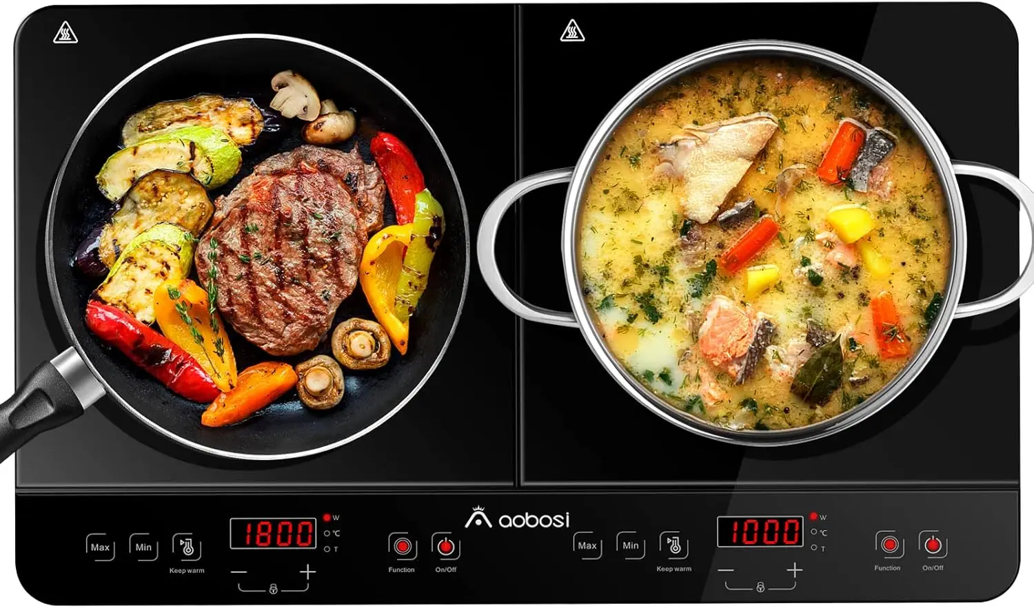 Double Induction Cooktop Burner with 240 Mins Timer, 1800w 2 Induction Burner with 10 Temperature 9 Power Settings