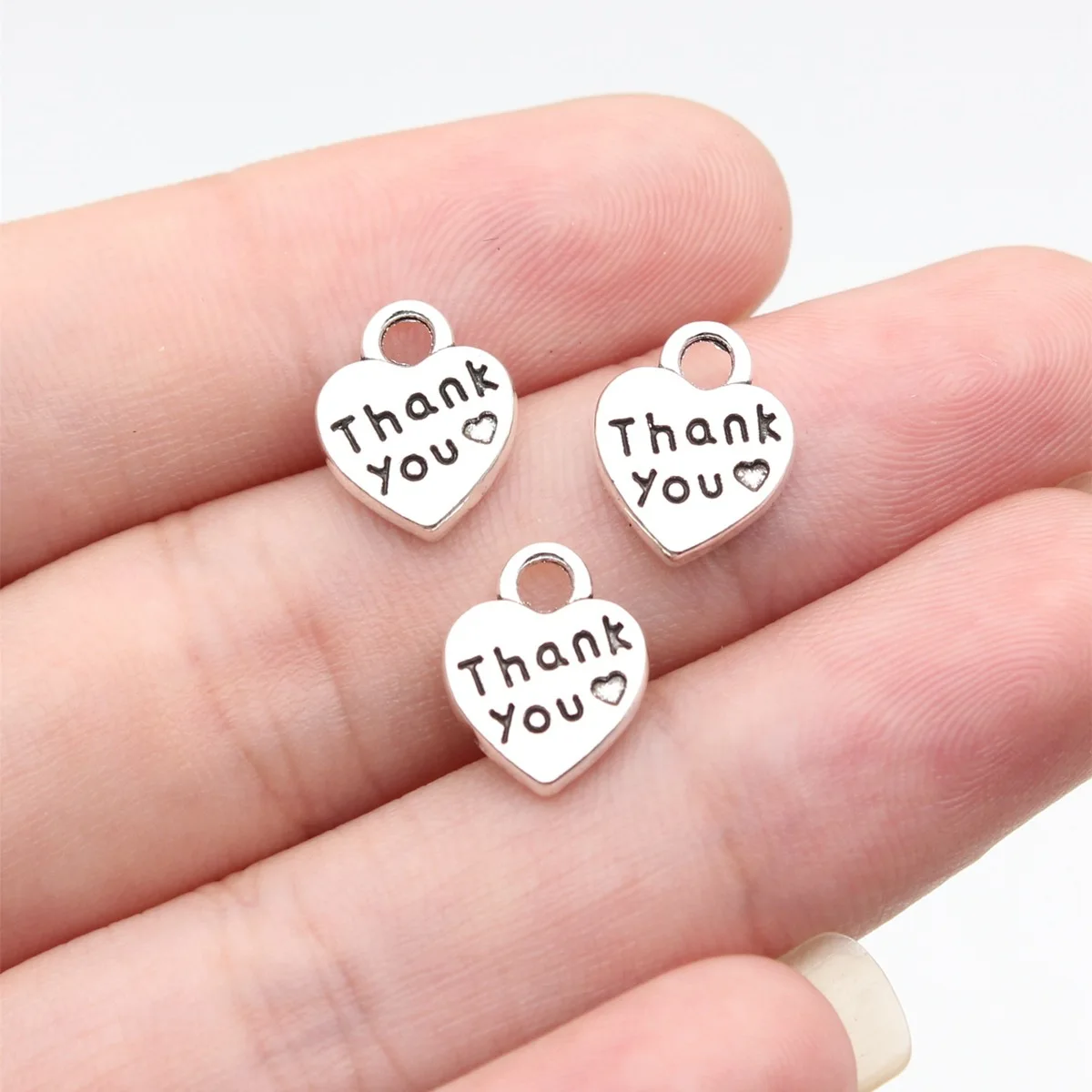 20pcs 12x10mm 2 Colors Antique Silver Color Antique Bronze Color Double-Sided Thank You Heart Charms Jewelry Making Accessories view 5