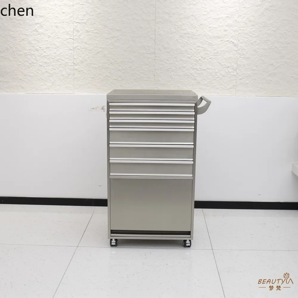 DSABarber Shop Stainless Steel Trolley with Hair Dryer Rack Hair Salon Trolley with Wheels Storage Cabinet Organizer Tool Box