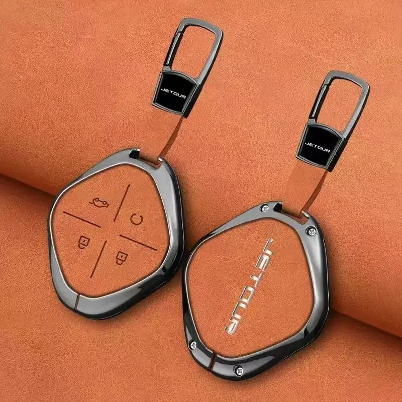 Zinc alloy leather full coverage car key case suitable for 2022 2023 Jetour DASH X-1 Plus DTC car remote key protection case