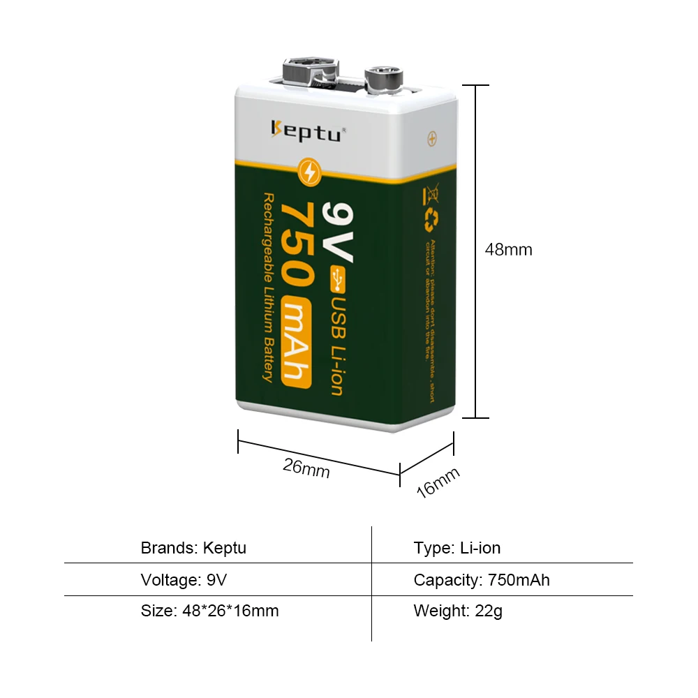 1-6 uds USB-9V 750mAh batería recargable de iones de litio tipo C USB 6F22 9V batería para RC helicóptero modelo micrófono de juguete