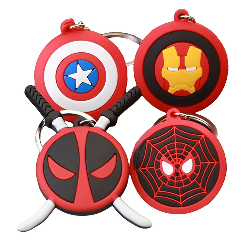 MINISO Anime Cartoon Marvel Captain America Iron Man Spider-Man Deadpool Double-sided Car Keychain Couple Pendant Birthday Gifts