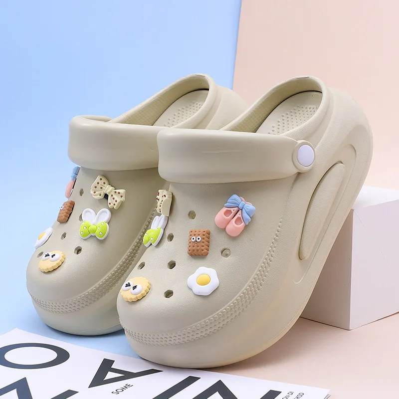 Summer platform elevation clogs women non-slip cartoon Eva slippers anti-slipy hole shoes diy charms female garden shoes 6cm