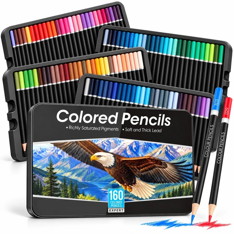 72/120/160 Color Options Oil Based Drawing Pencils,Soft Core Vibrant Pigment Pencils with Tin Case for Artists,Beginners,Student