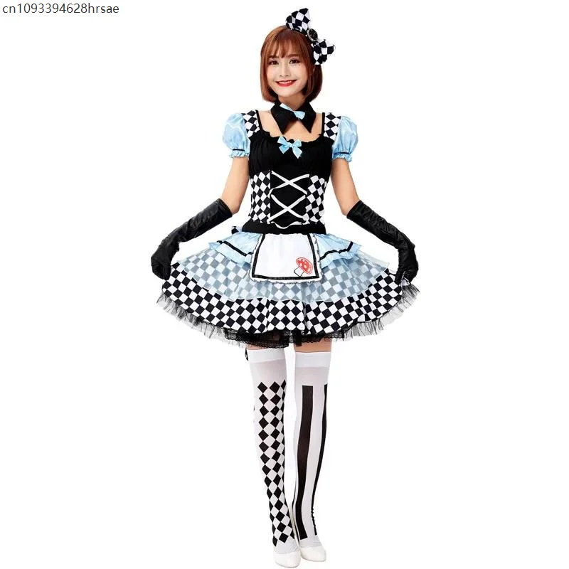 

Halloween Classic Alice In Wonderland Maid Sweet Lolita Cosplay Costume Blue Party Anime Alice Dream Fancy Dress With Stockings