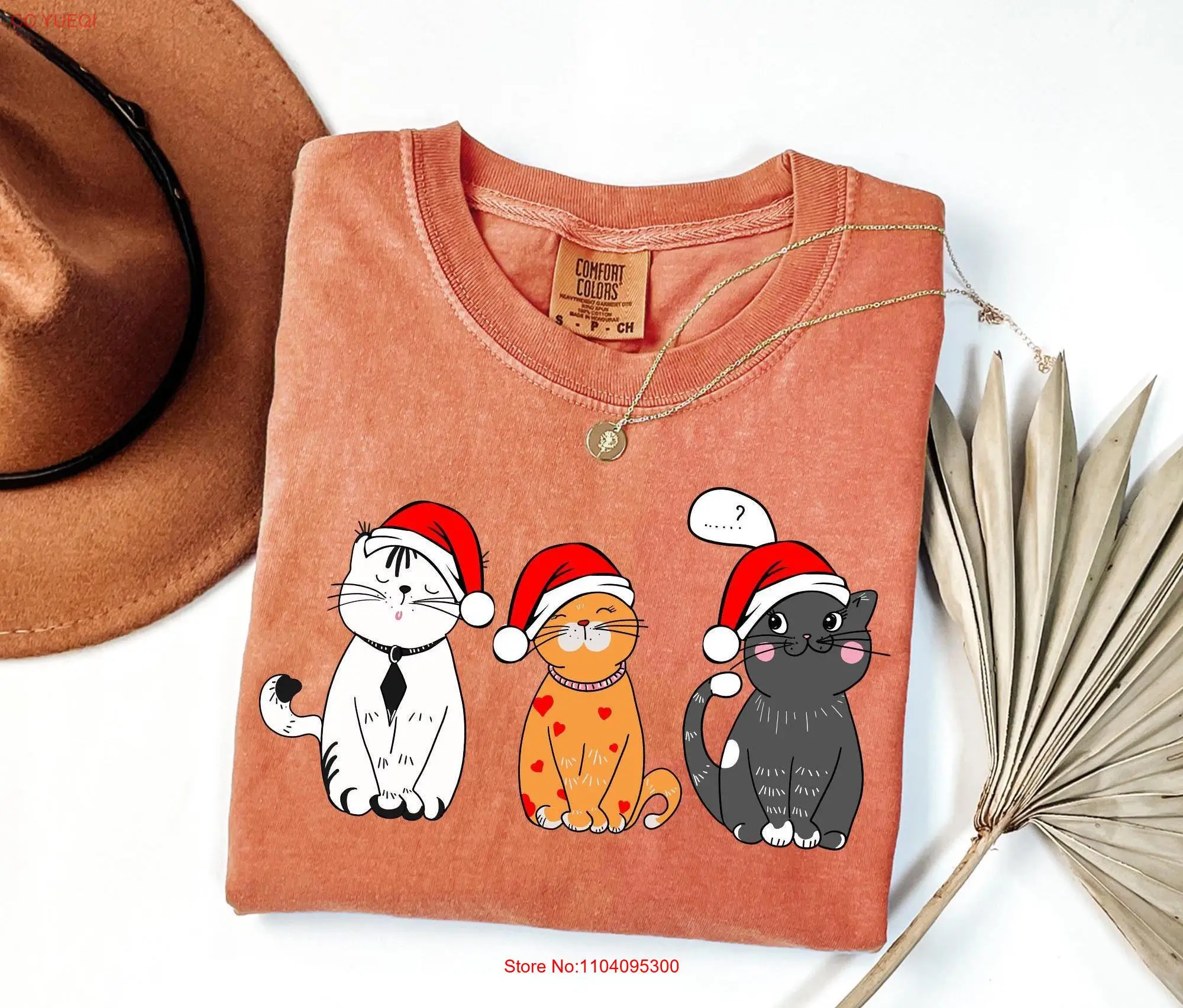 

Comfort Colors Christmas Cats T shirt Cute with Santa Hats Holiday Cozy Cat Lover Funny Festive long or short sleeves
