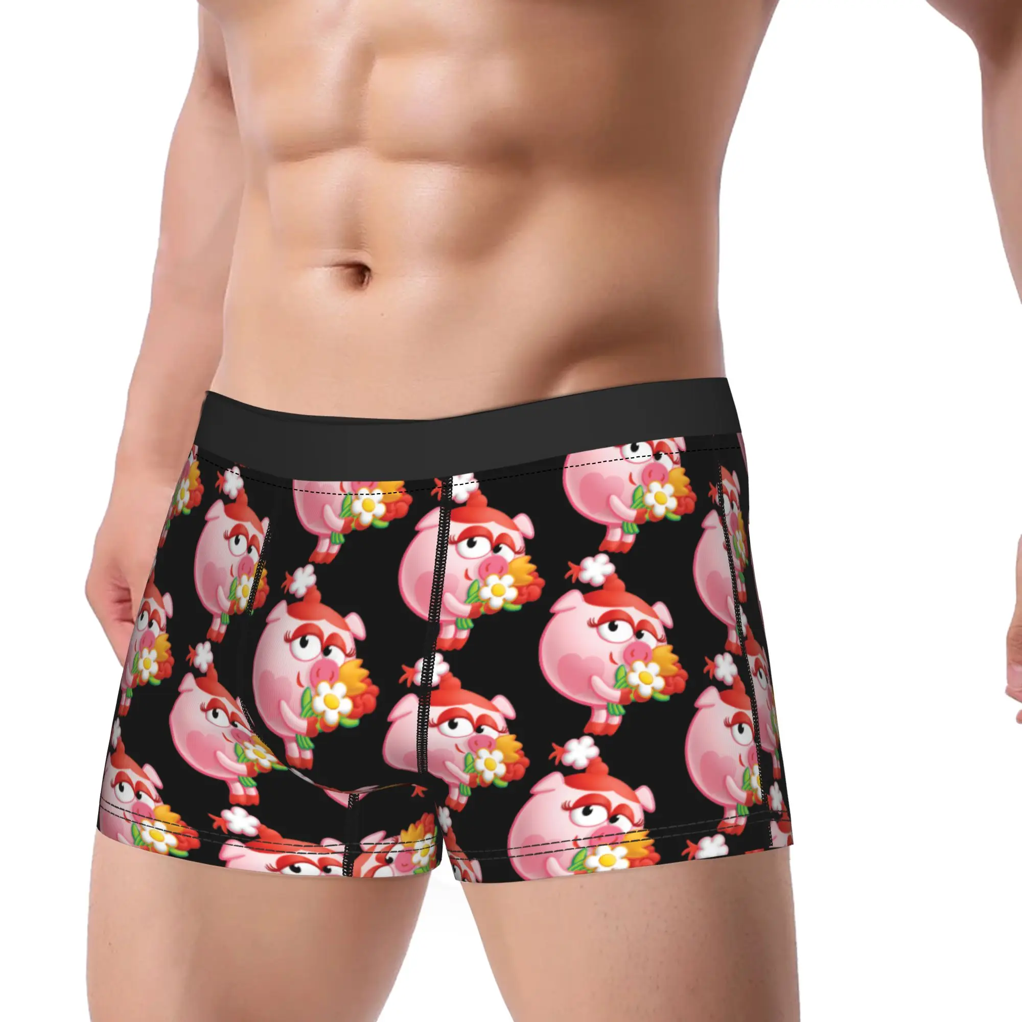 Kikoriki Nyusha Pig Holding Flowers Underwear  Printing Boxer Shorts Hot Sale Males Underpants Breathable Boxer Brief Gift