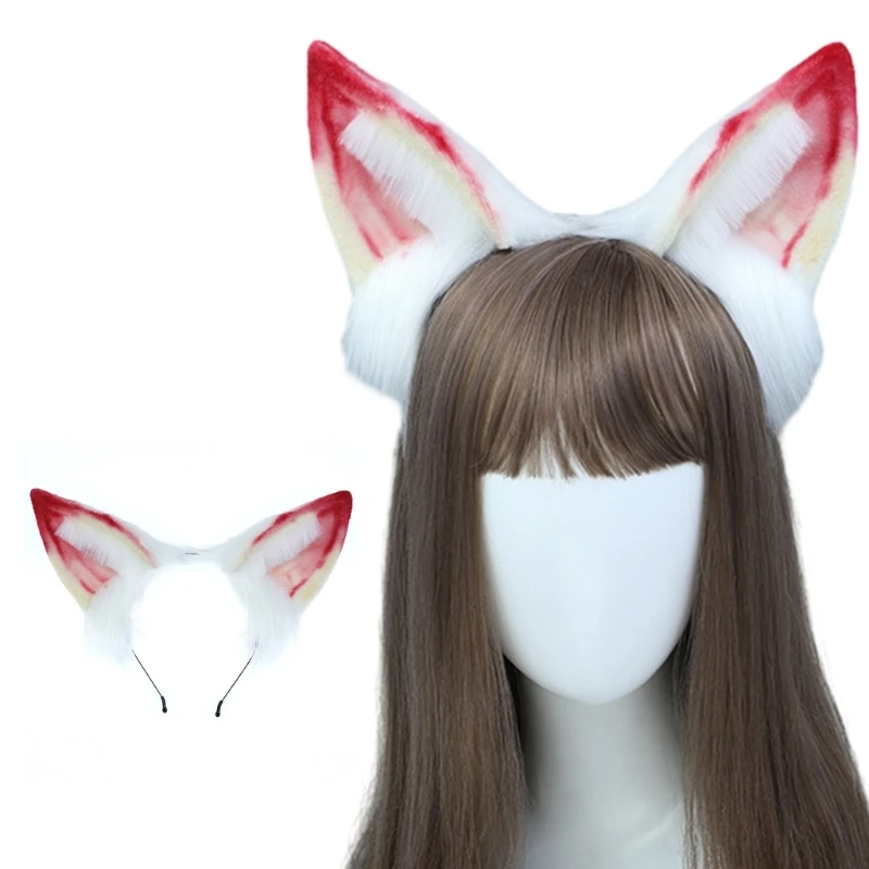 Dziewczyny ręcznie robione futrzane zając-ucho futrzany królik kostium imprezowy słodki kociak Cosplay