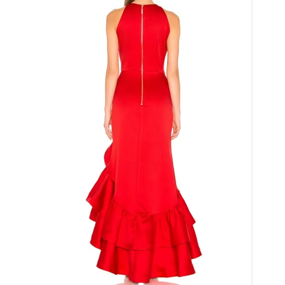 계층 플라운스 오버레이 비대칭 밑단 긴 이브닝 드레스 절묘한 고품질 민소매 파티 가운 여성 맞춤 제작