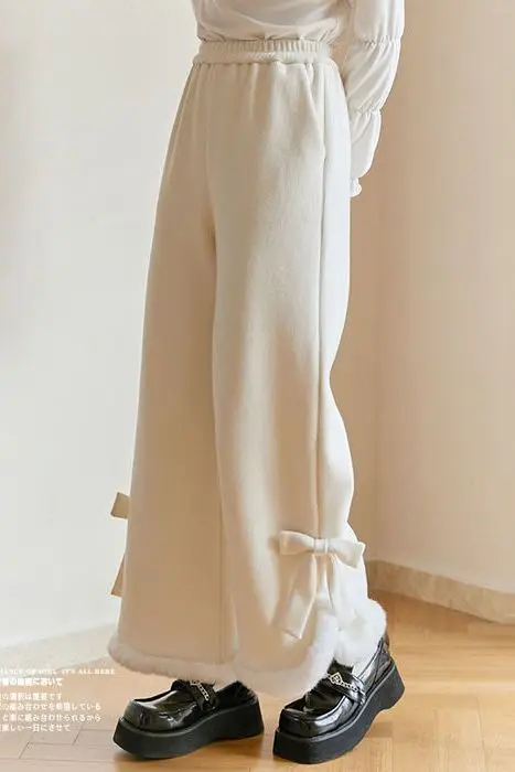 Thickened fleece corduroy wide-leg pants for girls loose and cute with fringe and side slits casual three-quarter pants XT1669