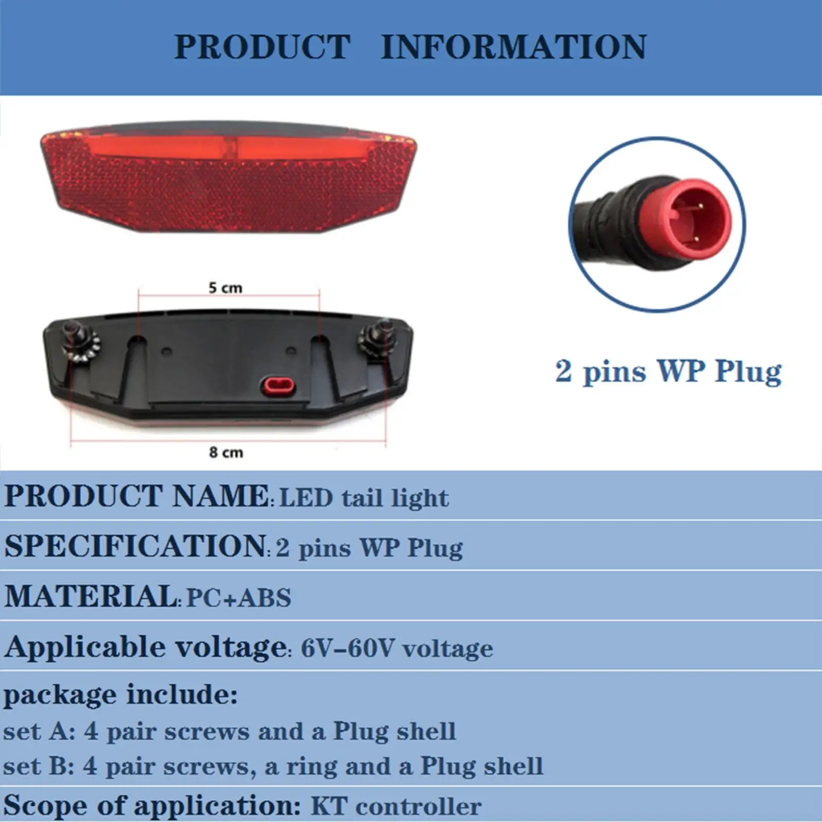 Ebike Accessories 6-60V Bicycle Rear Tail Light Cycling Electric Bicycle Safety Warning Lamp Bicycle Ebike Tail Light