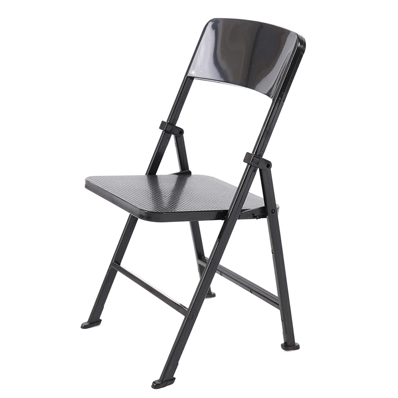 1:6 Black Painted Metal Folding Chair Backrest lounge chair Dolls House Miniature Simulation Furniture Ornaments Accessories