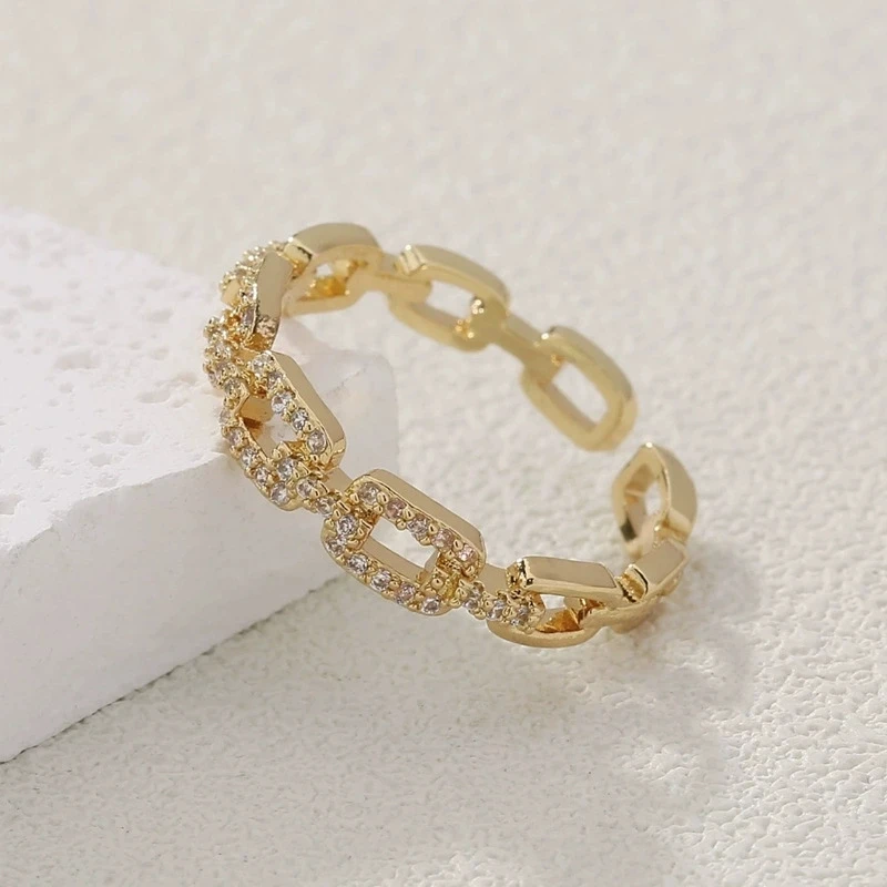 Fashion Zircon Twist Chain Open Rings For Women Gold Silver Color Elegant Finger Ring Female Korean Wedding Jewelry Gift