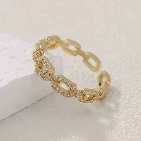 Fashion Zircon Twist Chain Open Rings For Women Gold Silver Color Elegant Finger Ring Female Korean Wedding Jewelry Gift