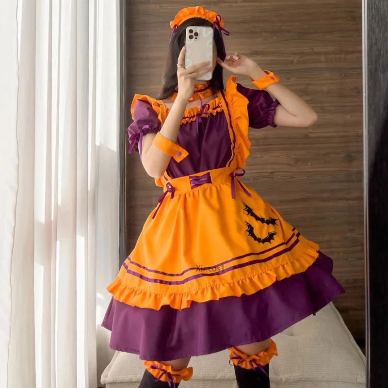 S - 4XL 5XL Plus Size Halloween Maid Cosplay Costumes Pumpkin Suit Womens Maid Role Play Costumes Japanese Lolita Female Dress