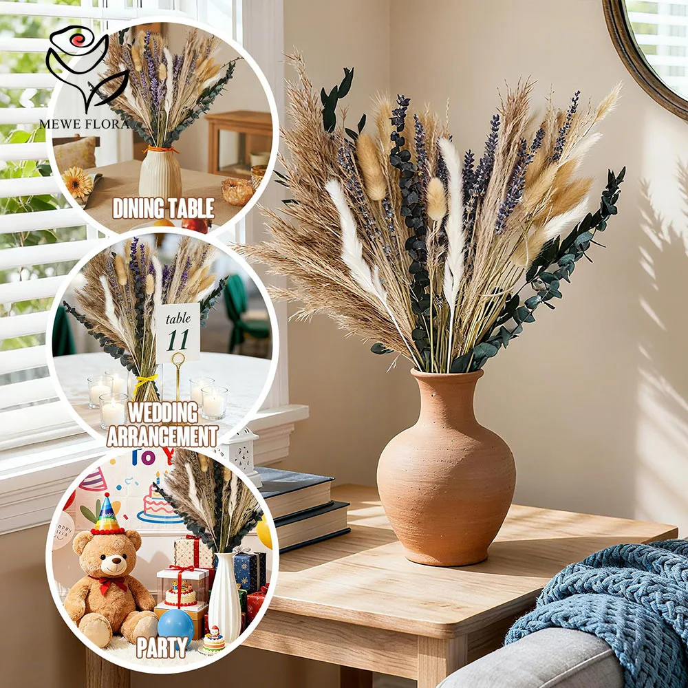 92 سيقان الزهور المجففة الاصطناعية بامباس العشب الأخضر أوراق الأوكالبتوس باقة لترتيبات المنزل ريفي الجدول زهرية حشو #5