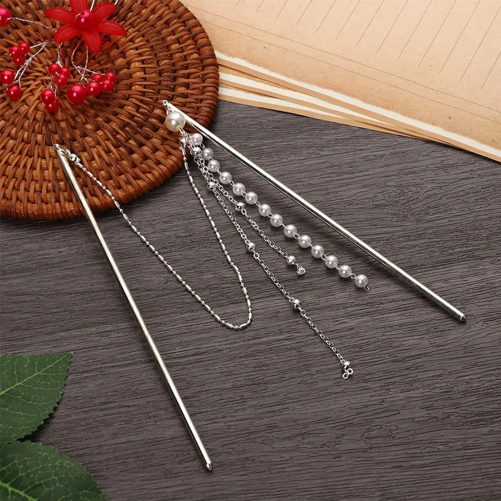 Fashion Pearl Tassel Hair Accessories Hair Sticks Double Strand Hairpins Headdress Hair Fork