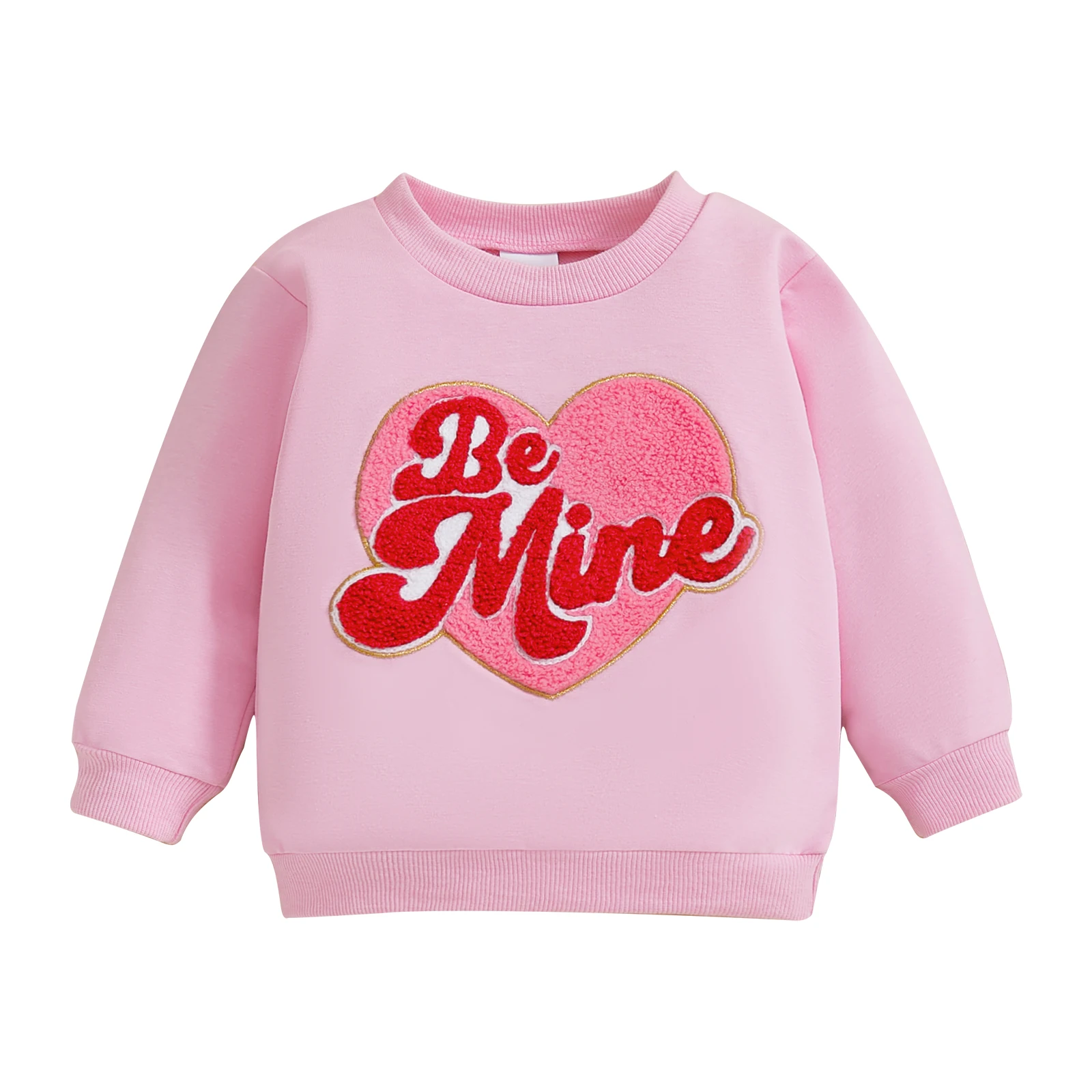 Baby Girl Valentine’s Day Sweatshirts Long Sleeve Round Neck Heart Embroidery Pullovers Tops Spring Fall Clothes