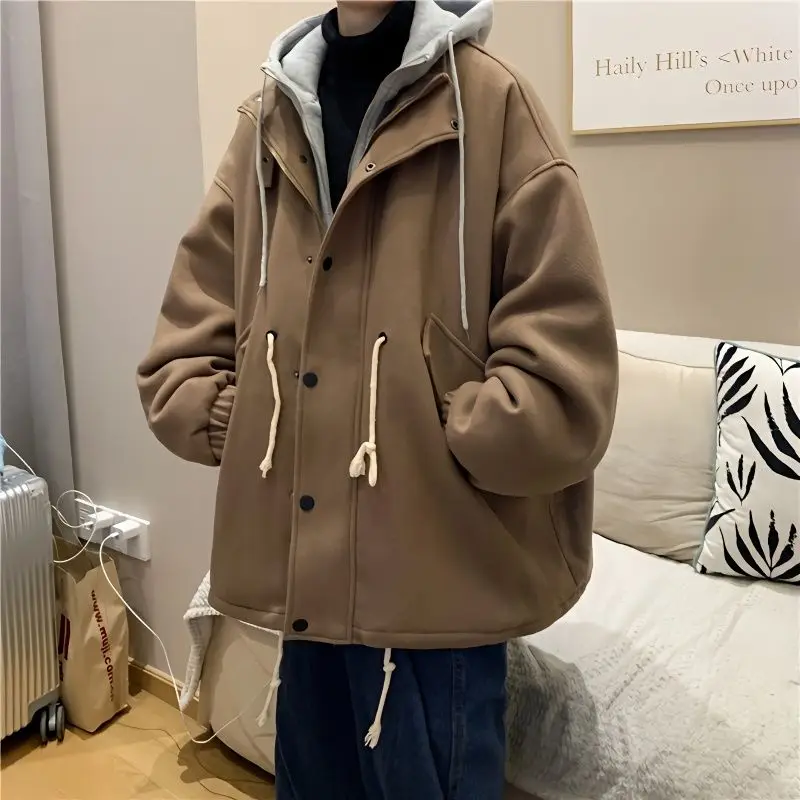 

Winter New Women Cotton Coat Jacket Fake Two Piece Thickened Korean Fashion Women Windproof Coat Hooded Loose Parkas Jacket